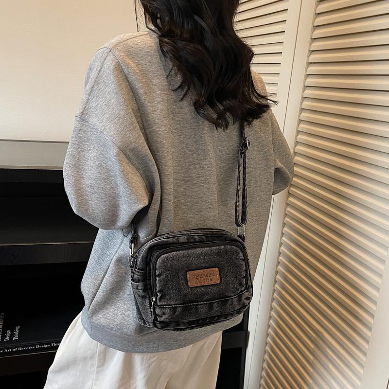 Klasická džínová ležérní malá taška přes rameno s více kapsami a nastavitelnými ramenními popruhy, peněženka na nulu, jednobarevná zábavná crossbody taška