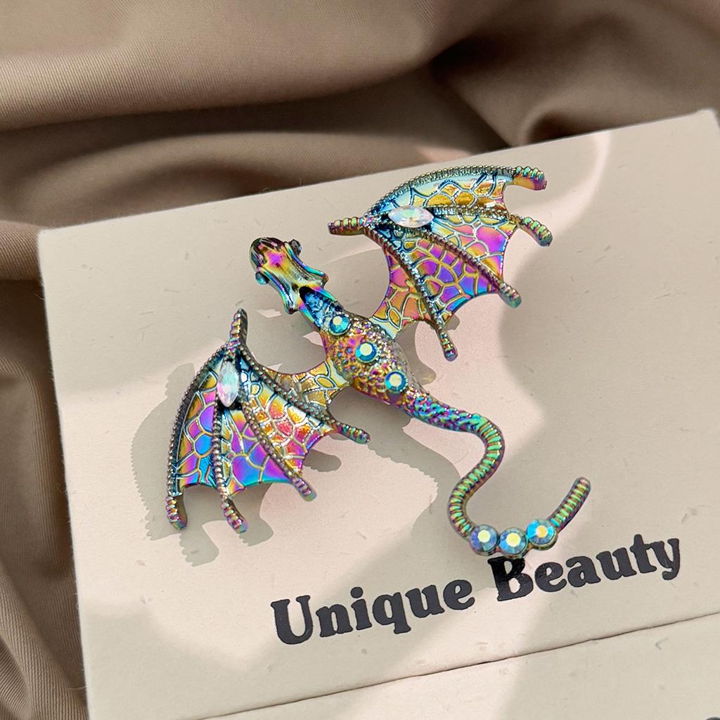 Enamel Dragon Brooch Fashion Diamond Inlay Badge Animal Pin Versatile Accessories DIY Apparel Sewing Supplies Home Garden