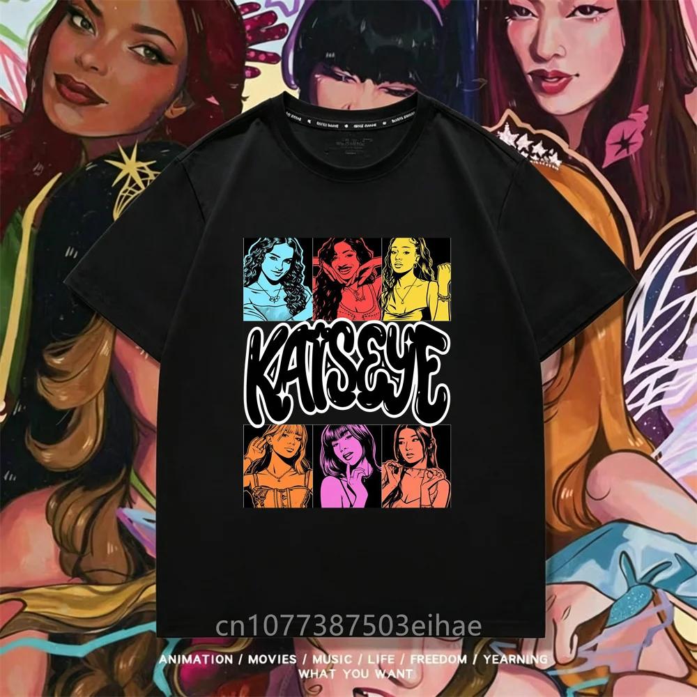 Girls Graphic Tshirt Suitable for Children Featuring KATSEYE Print Design Casual Short Sleeves Crew Neck