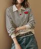 MAXZA Heart Wappen Shirt Collar Striped T-Shirt
