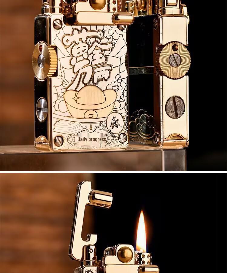 CHIEF CF708 Brass Engraved Windproof Kerosene Lighter with Rocker Ejection Ignition
