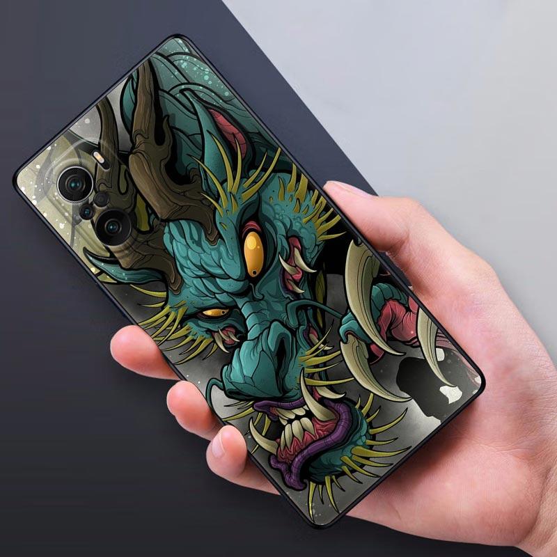 Samurai Oni Mask Tattoo Dragon Art Poco X3 NFC Case For Xiaomi POCO F3 F4 F5 Pro X3 X4 Pro 5G GT X5 M3 M4 M5 C51 C55 Phone Cover