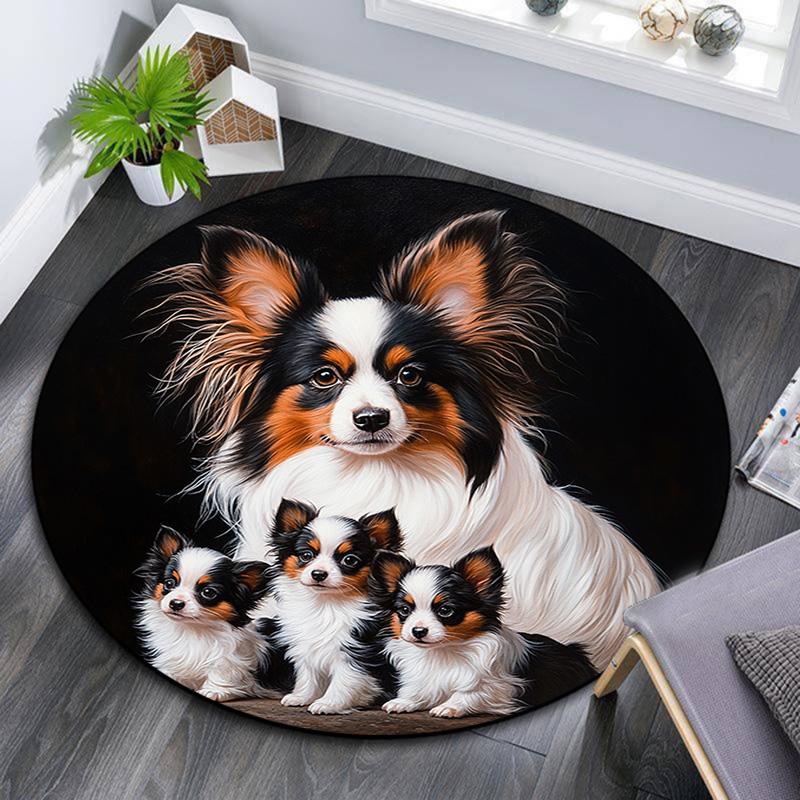 Papillon Dog Round Area Rug,Carpet Rug for Living Room Bedroom Sofa Playroom Decor,Non-slip Floor Mat
