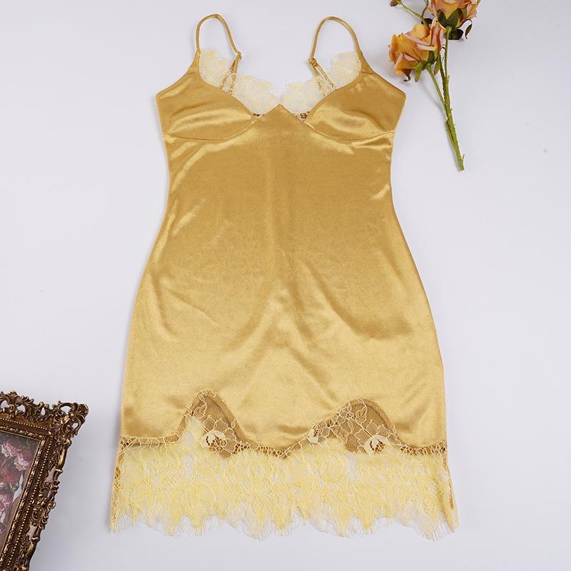 European & American Style Lace Patchwork Spaghetti Strap Bodycon Mini Dress