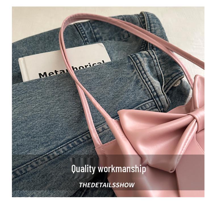 Japanese Solid Color Large Capacity Bow Tote Handbag: New Fashionable Simple Underarm Bag