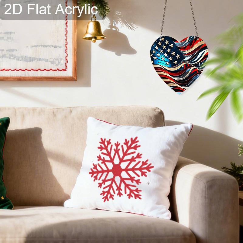 2D Flat Acrylic USA 250th Anniversary Suncatcher, 7.87in Heart American Flag Window Hanging Decor, Independence Day Memorial Day Gift