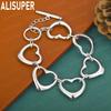 925 Sterling Silver Openwork Heart Side Chain Romantic Bracelet Gift Jewelry