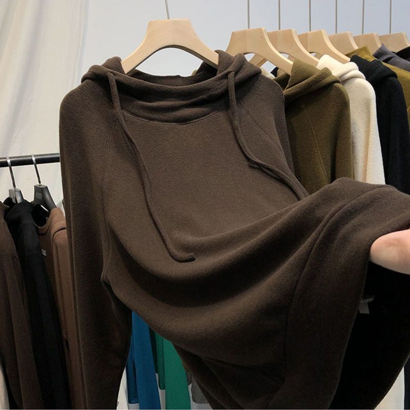 Padded Hoodie Female Warm Thick Large Size Loose Autumn Winter Solid Color Sweater Casual Tops