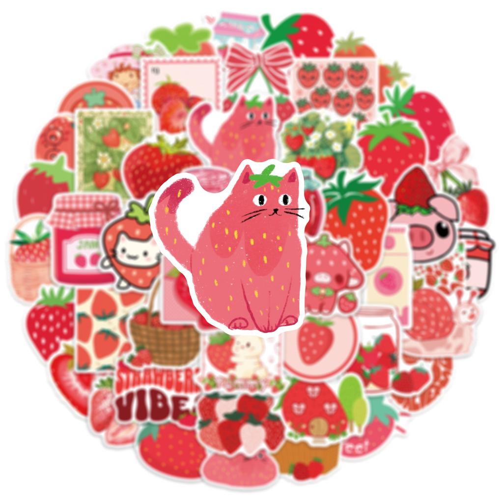 50Pcs Kawaii Strawberry Stickers DIY Stickers Scrapbooking Phone Luggage Skateboard Vinyl Waterproof Graffiti Decals