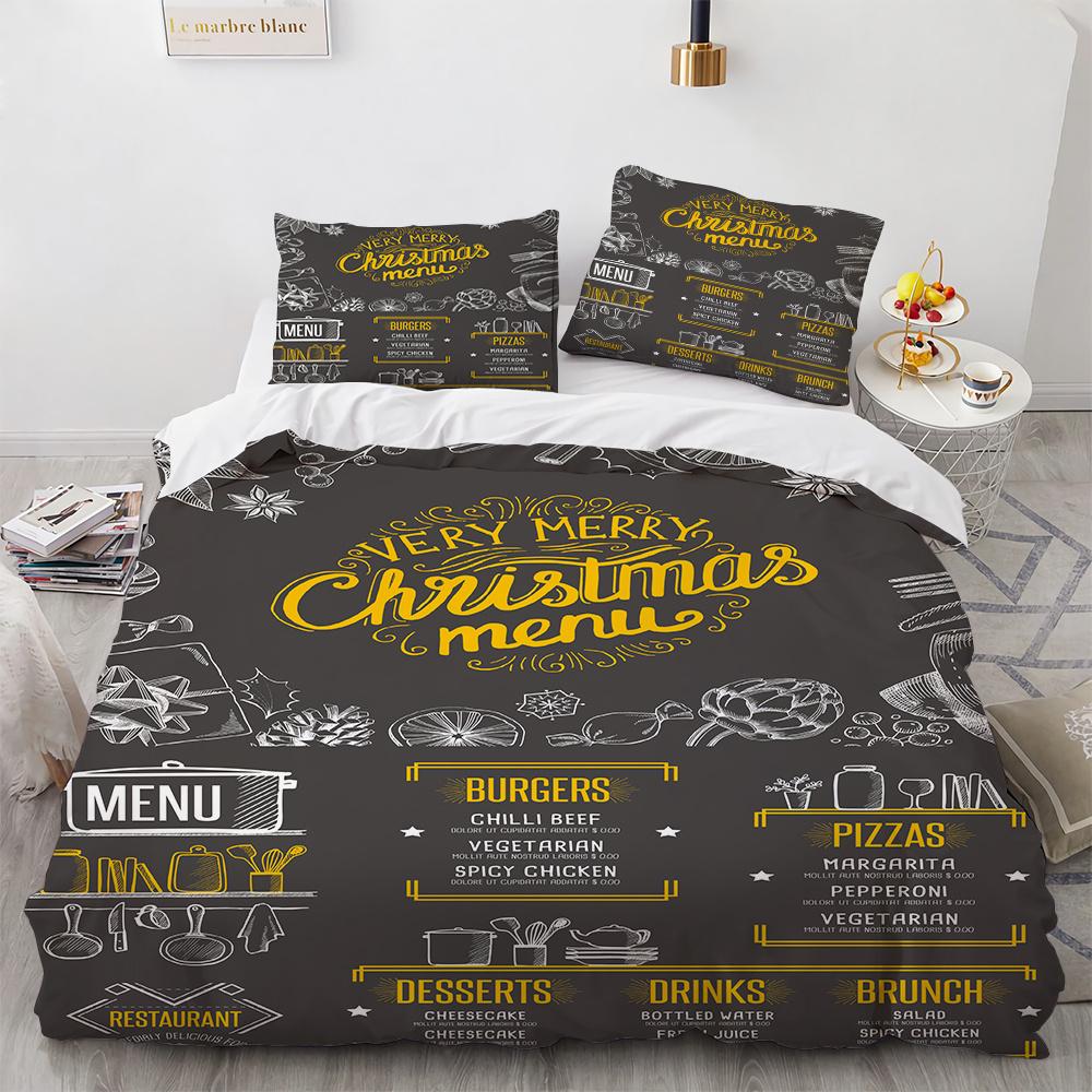 Merry Christmas Printed Duvet Cover Set For Kids Teen Christmas Gift Party Polyester Bedding Set With Pillowcase King Queen Size