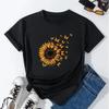 Summer 2024 New Women's Sunflower Butterfly Print Loose Pullover Round Neck Short Sleeve Outdoor Casual Everyday T-shirt