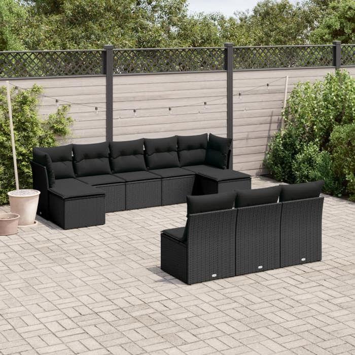 VidaXL Garden Lounge Set 10 Pcs with Cushions Black Wicker 3218285