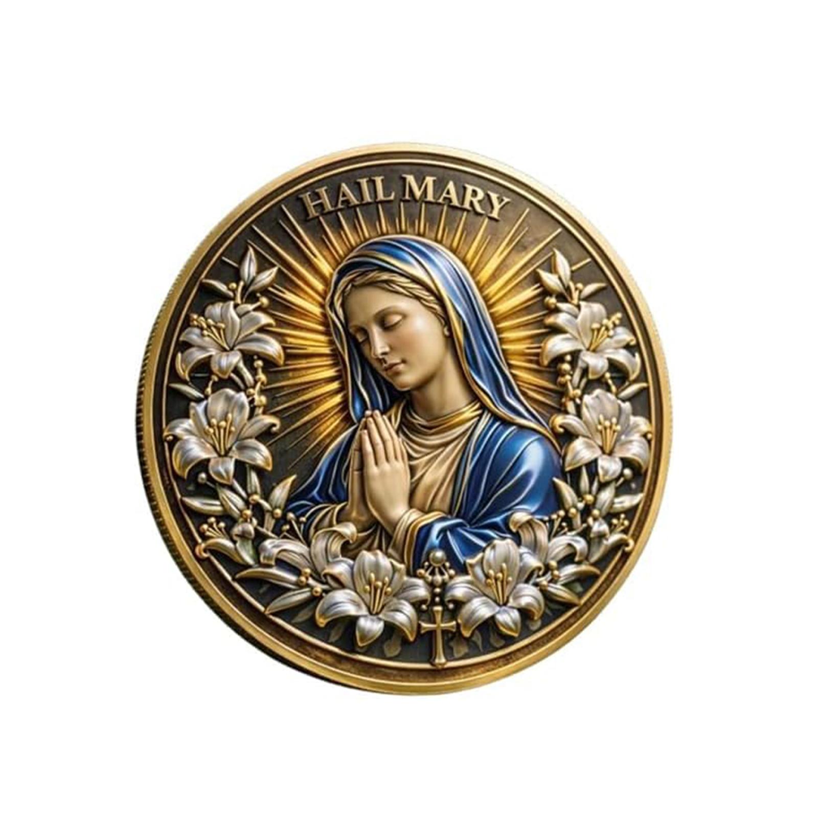 Blessed Virgin Mary Challenge Coin Double-Sided Mary Prayer Commemorative Coin Virgin Mary Memorial Coin Religious Faith Gift
