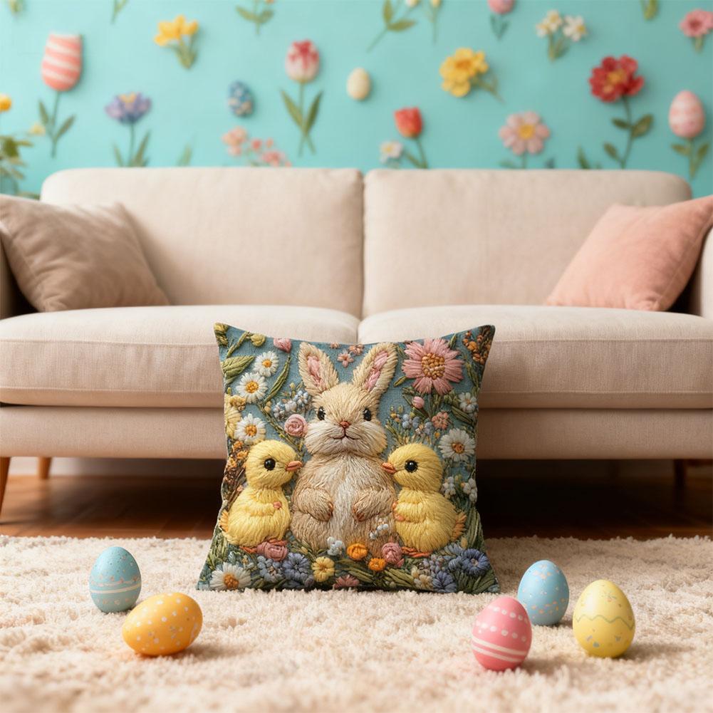 Easter Village Rabbit Pillow Case Double Sided Ultra Soft Fabric Skin Friendly Home Decor