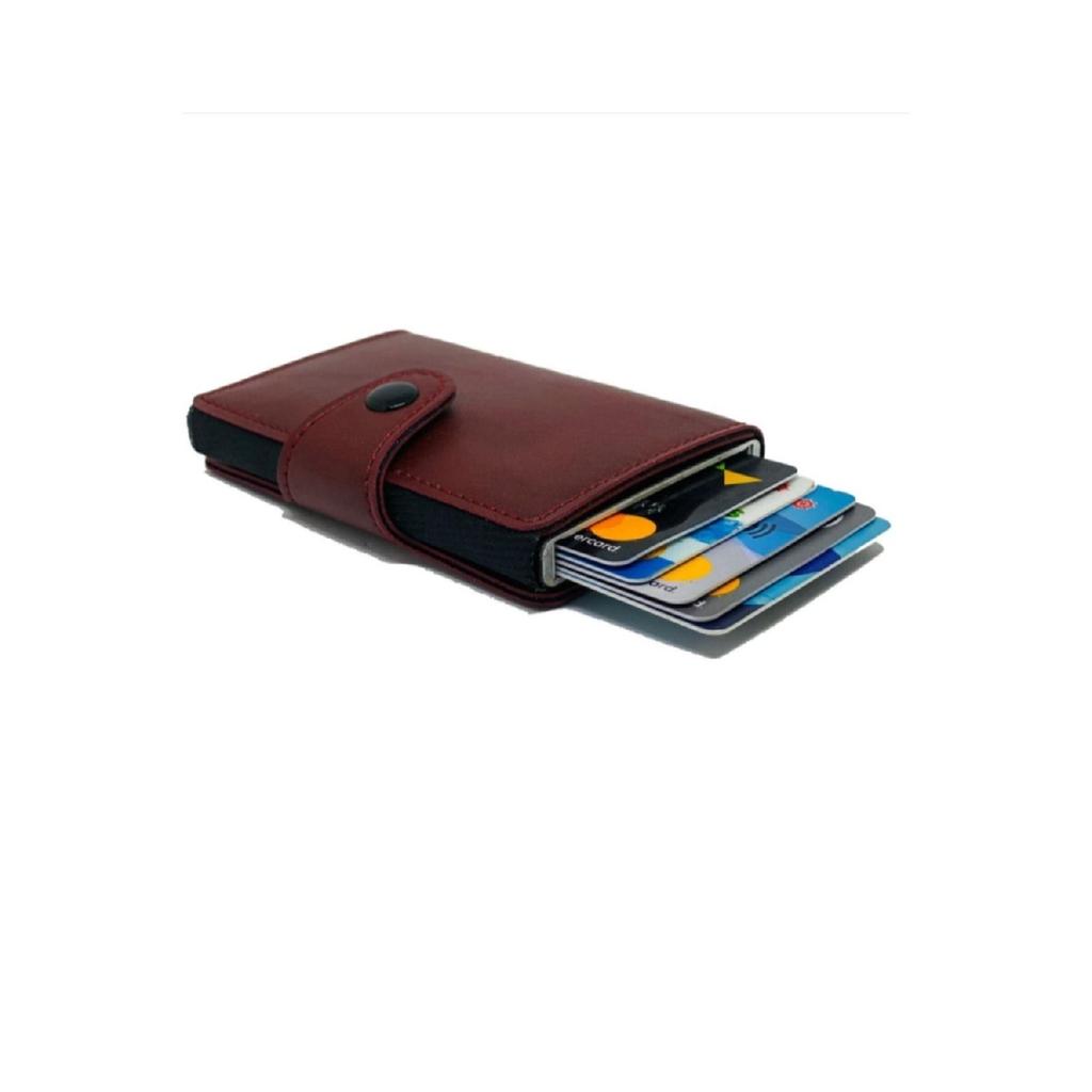 Comely RFID-geschützte Leder-Geldbörse mit automatischem Aluminiummechanismus, Unisex, Kartenhalter