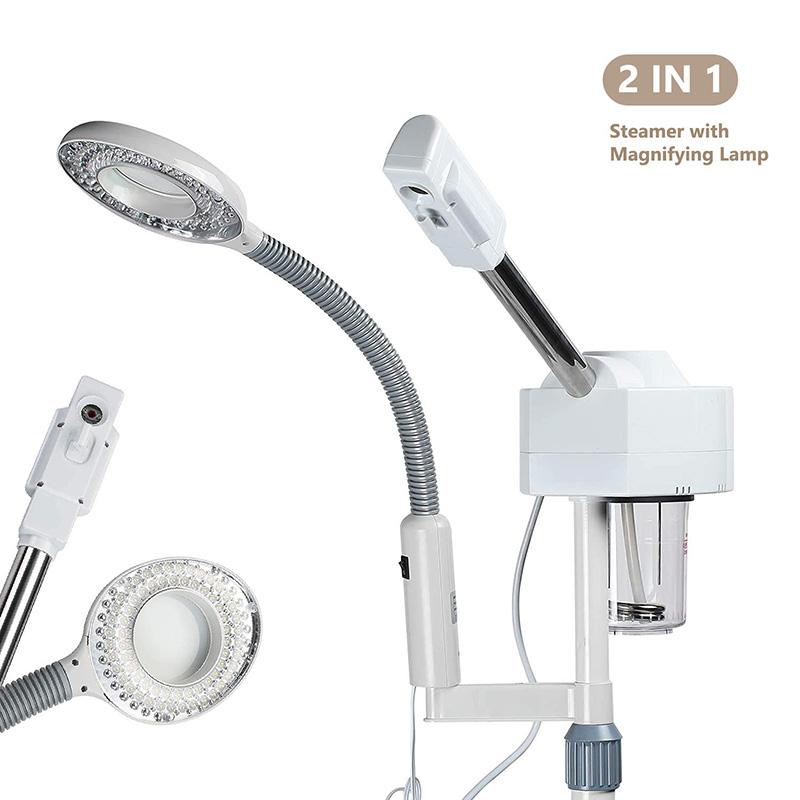 2-in-1-Gesichtsdampfer mit 5-facher Vergrößerungslampe, Ozon-Nano-Ionen-Gesichtsdampfer, Luftbefeuchter, Verdampfer, Aromatherapie-Nebel, Dampf-Inhalation