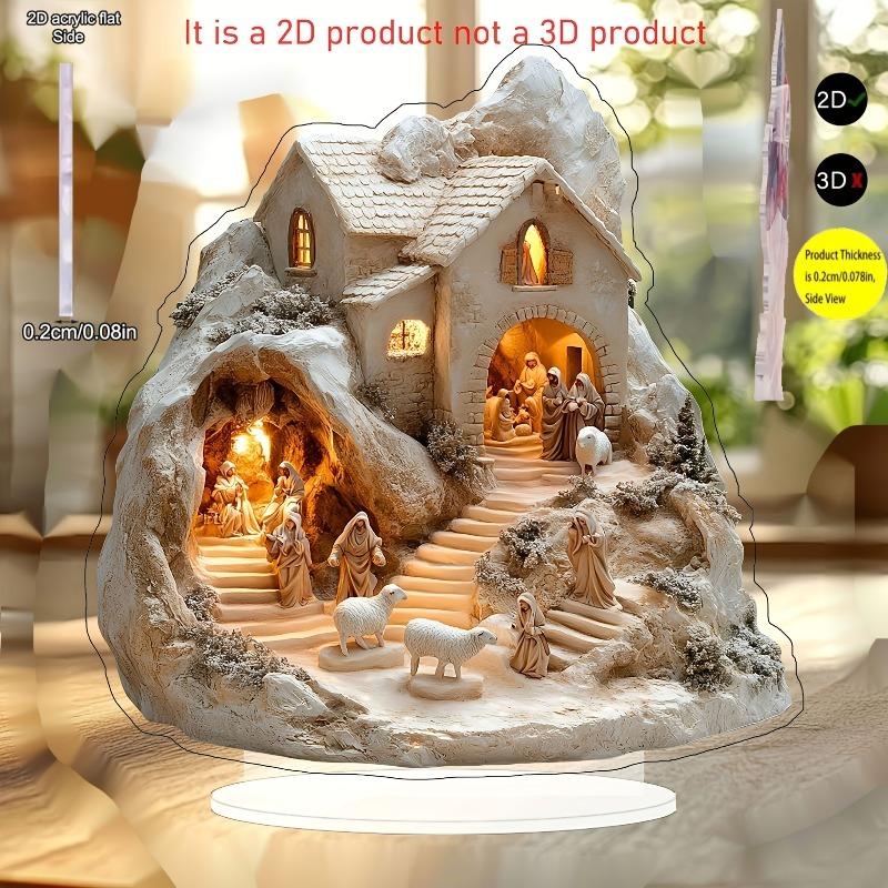 2D-Tischdekoration „Weihnachtsszene“ aus Acryl, Jesus, geeignet für Wanddekoration, Veranda, Zimmer, Villa, Akzente in Zuhause, Flur oder Büro – R