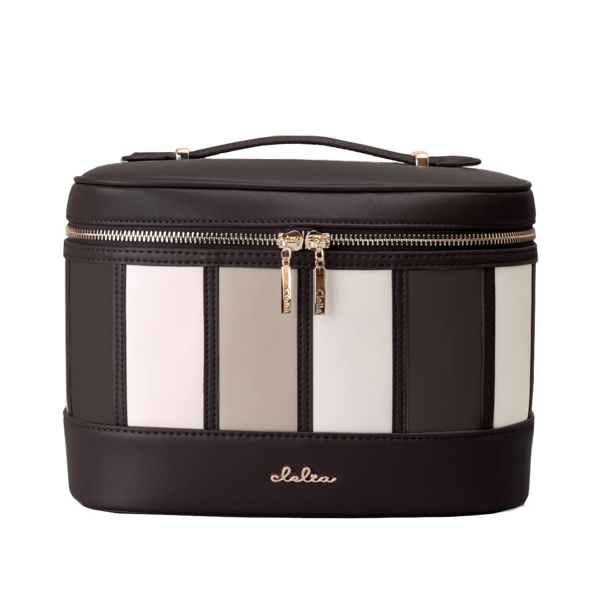 

Clelia Striped Vanity Pouch with Faux Leather Design Women s (CL-62212) (Tiramisu)