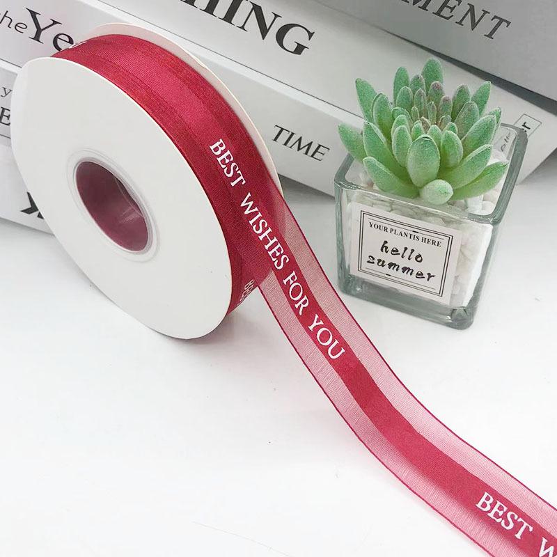 2,5 cm Transparentes Schneegarnband mit englischem und koreanischem Design für Kuchen-, Geschenkboxschleifen