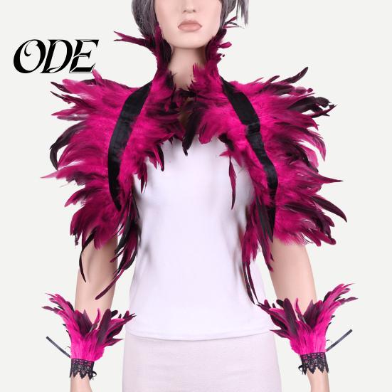 Feather Shawl Bracelet Set 1 Fake Collar with Wrist Ring Gothic Style Imitation Angel Wings Hollow Out Lace Unisex Model Stage Show Performance