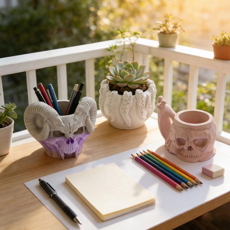 Handmade Snail Octopuses Pen Holder Silicone Mould With Skull Goat Designs Great For Enthusiasts