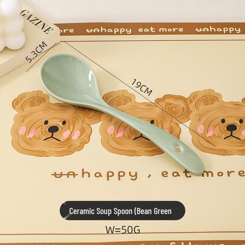 ZISIZ Sweet Cream Ceramic Long-Handle Soup Spoon