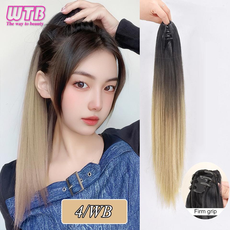 WTB Synthetic Long Straight Hair Wig Ponytail Female Natural Gradient High Ponytail Fluffy Wig to Extend Hair