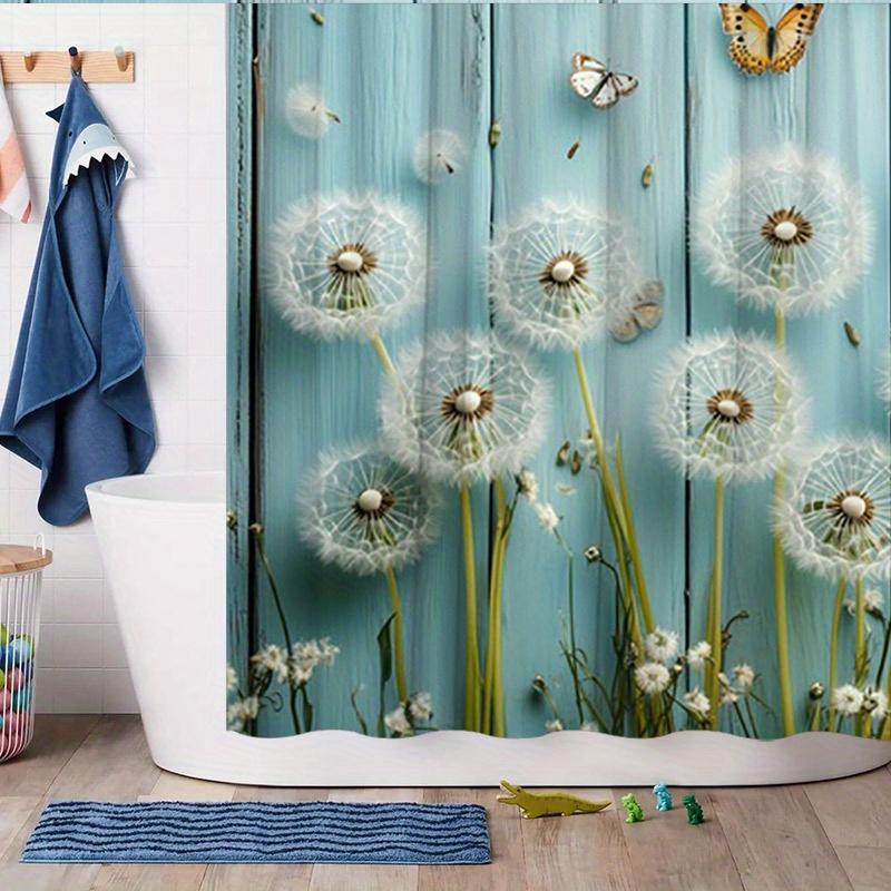 "1pc Dandelions & Butterflies Shower Curtain - Springtime Design, Polyester, Light Blue Floral, Modern Bathrooms