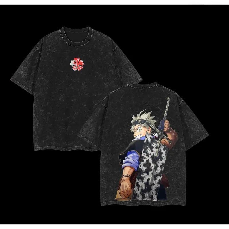 Asta Black Clover Anime Clothing Men Women Short Sleeve T-shirts Vintage Washed T Shirt Casual Cotton Tee Harajuku Male Tshirt