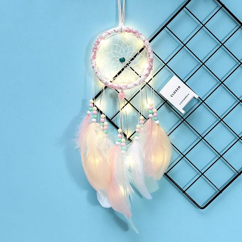 Woven Net Feather Dream Catcher Hanging With Led Lamp Home Decor Dreamcatcher Girl Gift Premium Durable Quality