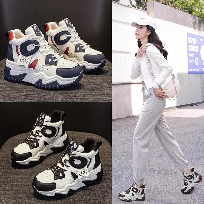 Black and white inner height increase platform dad shoes women's 2025 autumn new popping board versatile little white shoes casual fashion women's sho