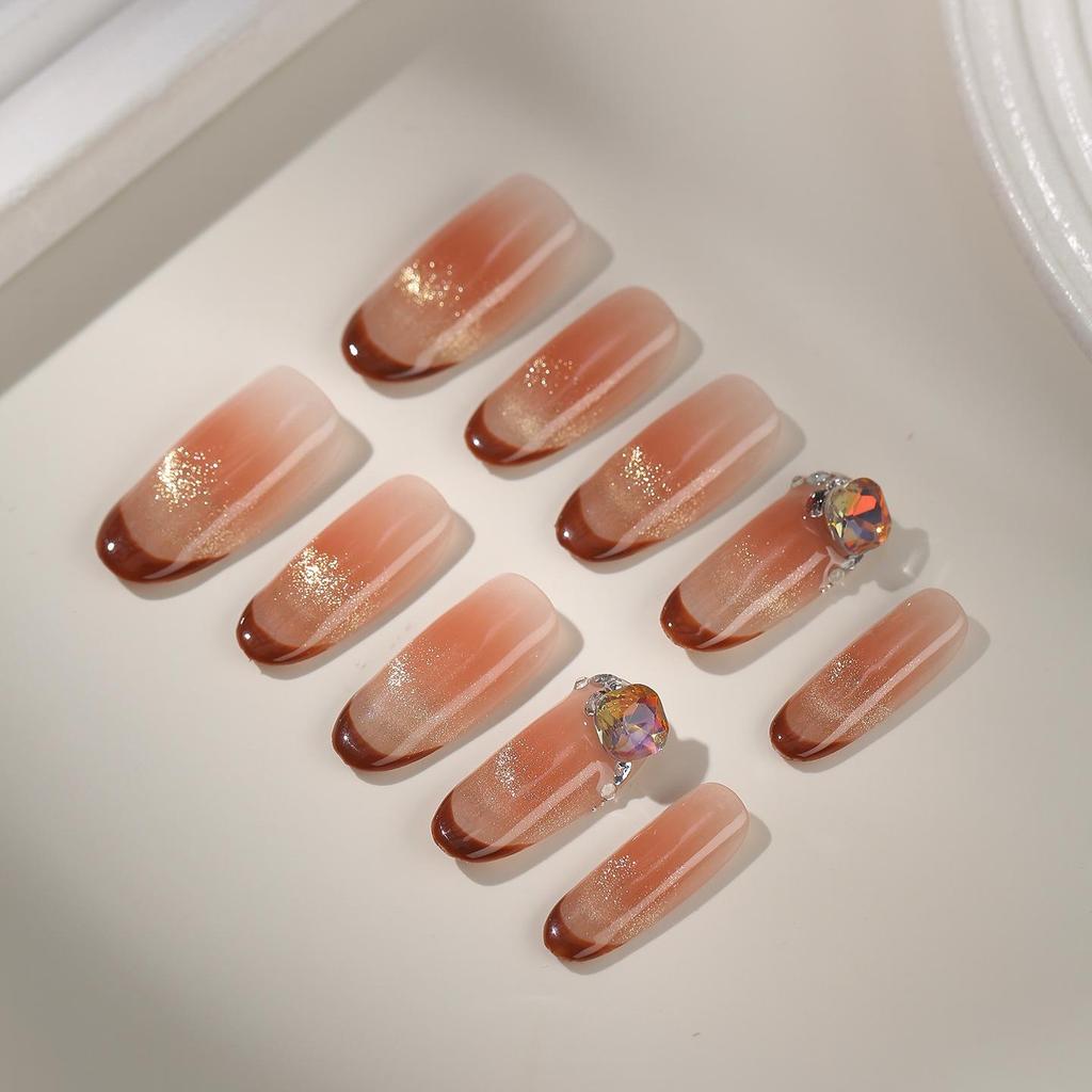 Zhuoshimei French Cat Eye Gel Handmade Removable Nail Patches - Autumn/Winter Whitening Luxury Manicure