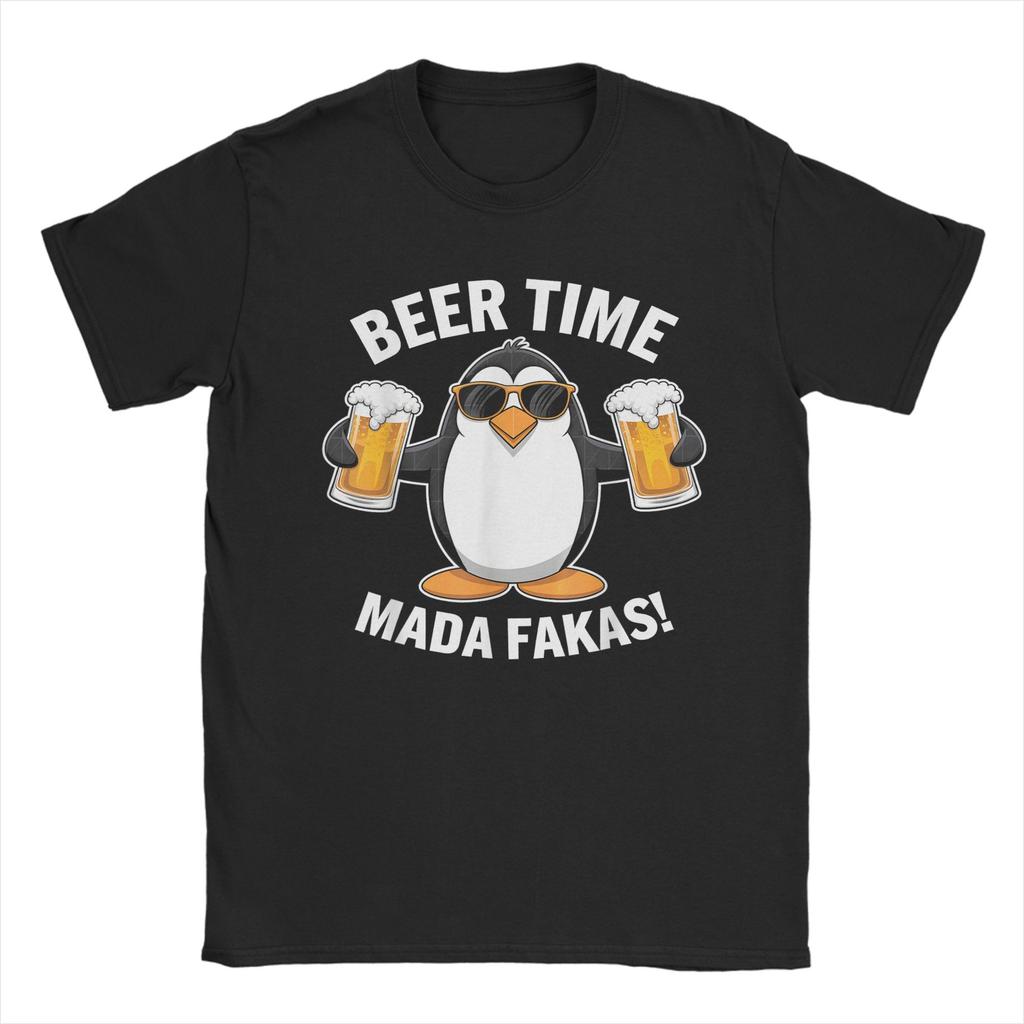 Funny Chicken Beer Time Madafakas Mens T Shirt  Amazing Tee Shirt Short Sleeve Crewneck TShirts Cotton Original Clothing