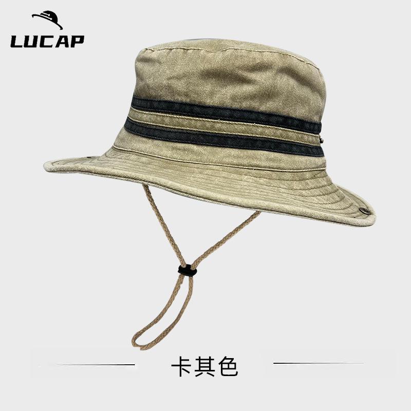 Western Denim Drawstring Bucket Hat Retro Summer Sun Protection Travel Versatile Female Tide Mountaineering Camping Sun Hat Male