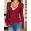Women S V Neck Lace Trim Slim Fit Solid Long Sleeve T Shirt