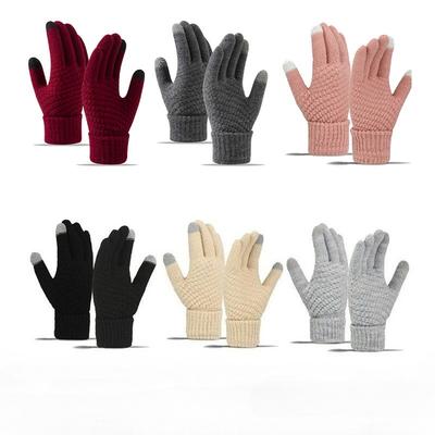 Touch Screen Gloves Female Winter Cute Student Riding Warm and Cold Korean Version Velvet Thickened Five-finger Knitted Gloves