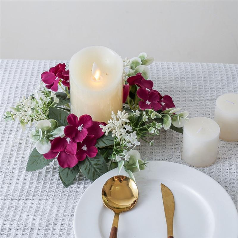 M-Modern-Wedding Candlestick Wreath Artificial Flower Plants Candle Aromatherapy Ring Holder Table Centerpiece Decor