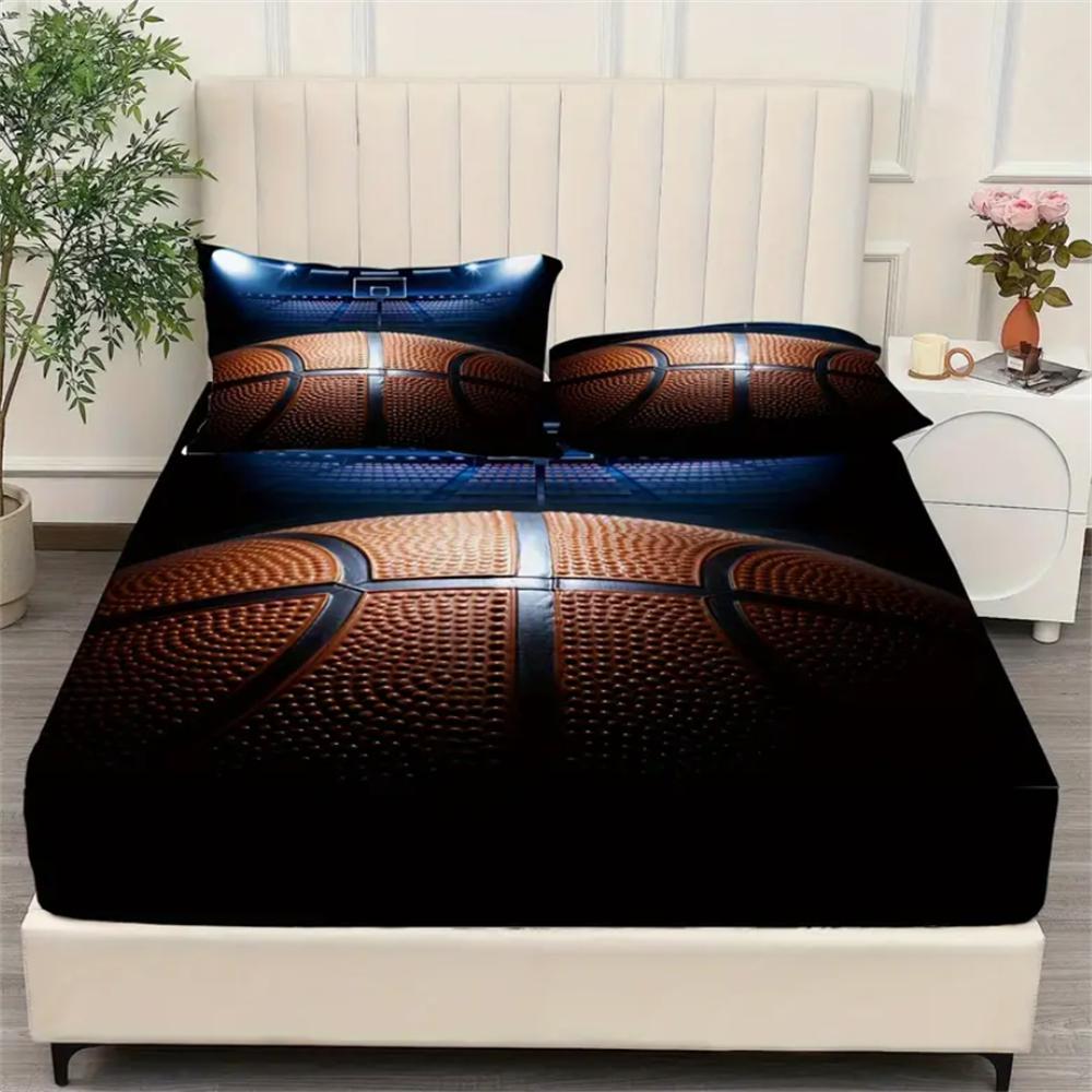 2/3pcs Gymnasium Basketball Spotlight Sports Competitive Sports Print Fitted Sheet Set (1* Fitted Sheet + 1/2*Pillowcases