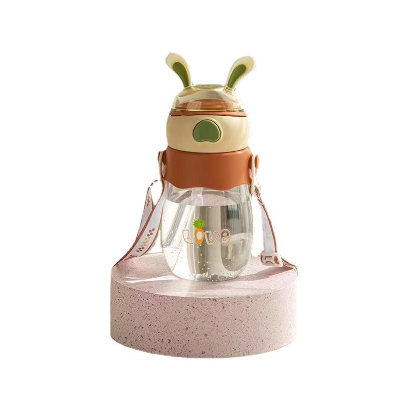 Water Bottle New Kindergarten Straw Cup Direct Drinking Belt Strap Large Capacity Cute Rabbit Children Portable Outdoor Plastic Kettle