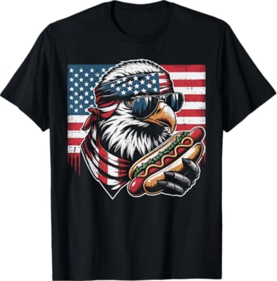 Bald Eagle US Flag Hotdog Freedom Patriotic Men Women T-Shirt