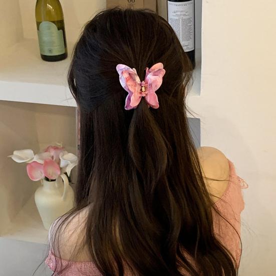 Hair Claw Medium Size Butterflies Shape Acetate Plate Hair Clip Gradient Texture Strong Grip Back Head Hair Claw Hair Accessories