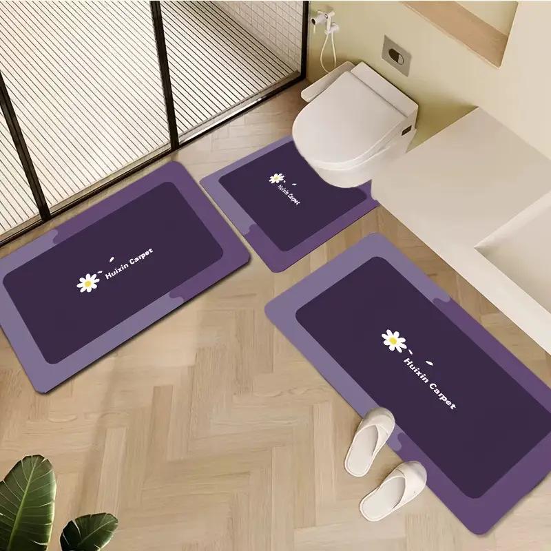 Clover Diatomaceous Earth Bathroom Mat Set: Absorbent, Dirt-Resistant, Quick-Drying, Non-Slip Three-Piece Foot Pads