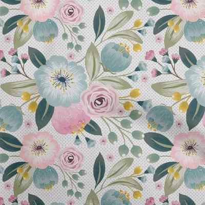 Cotton Flex Dusty Teal Green Fabric Floral Watercolor Sewing Fabric By The Yard Printed Diy Clothing Sewing Supplies 40 Inch