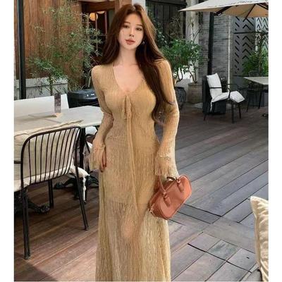 French V-Neck Long Sleeve Autumn Dress: Pure Desire, Rich Girl Style Bodycon with Slimming Fit