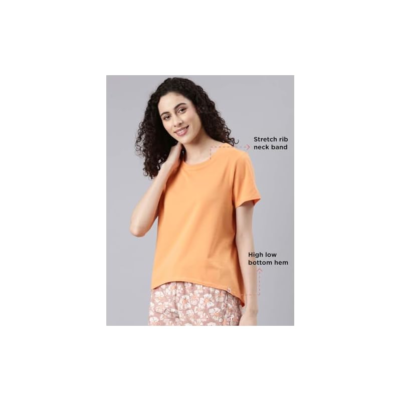 Enamor Women' Solid Relaxed Fit TShirt (E305_Tangerine )