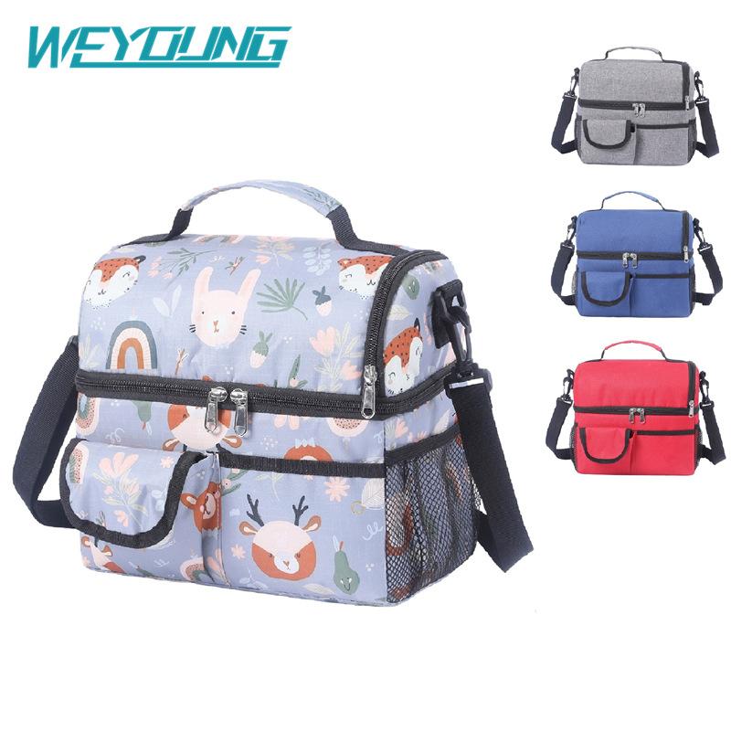 Double Deck Lunch Bag Outdoor Camping Hiking Food Thermal Pouch Child Picnic Drink Snack Keep Fresh Storage Package Bags Handbag