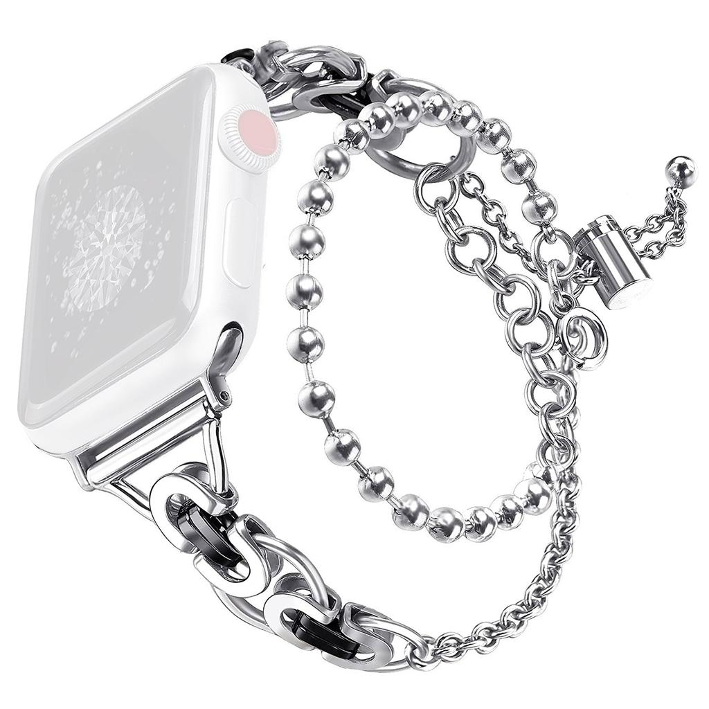 For Apple Watch Series 10 42mm/9 8 7 41mm/6 5 4 SE SE (2022) SE (2023) 40mm/3 2 1 38mm Zinc Alloy Wrist Strap Two Rows Bracelet Beads Smart Watch Band