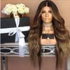 European and American new wig medium gradual change yellow long curly hair women's big wave wig rose net