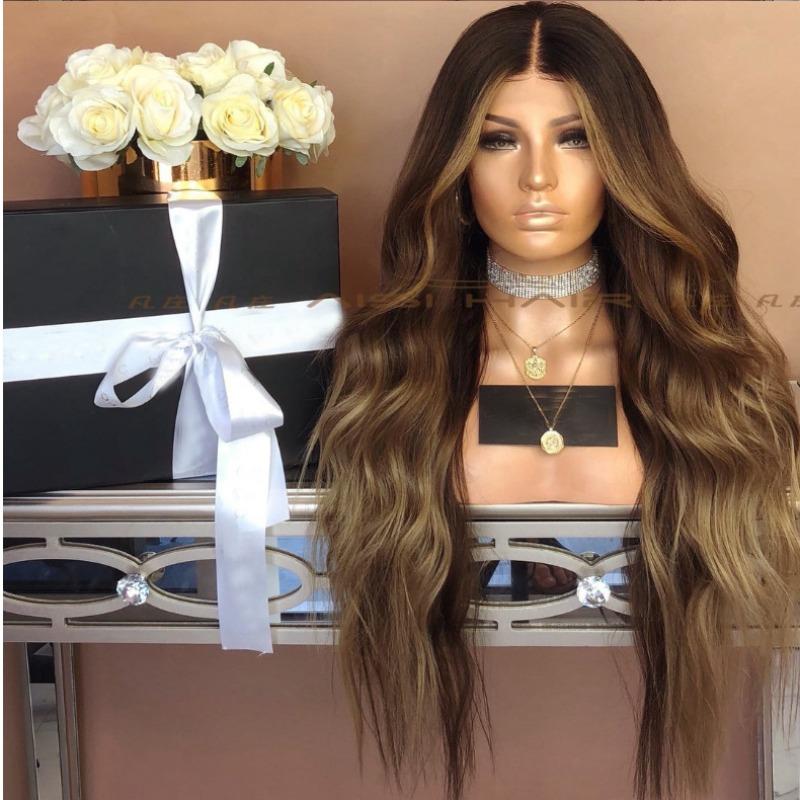 European and American new wig medium gradual change yellow long curly hair women's big wave wig rose net