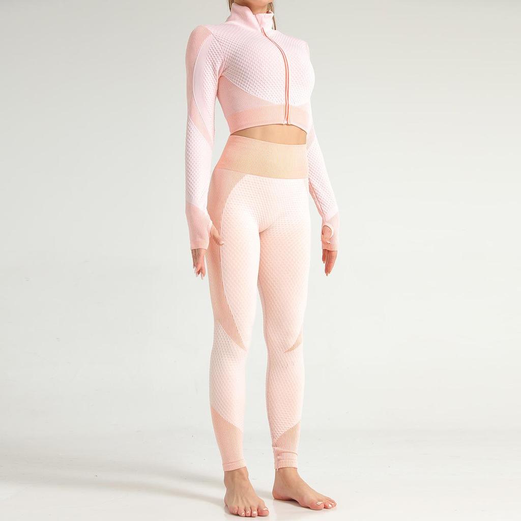 European & American Seamless High Elastic Long Sleeve Yoga Suit – Women's Fitness & Hip Lifting Top